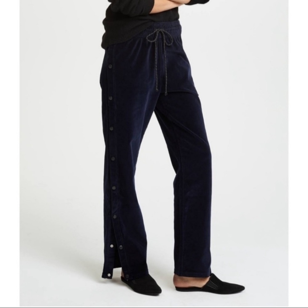 NWT Hudson Aria Velvet Snap-Up Wide Leg Track Pants Size M Obsidian Blue